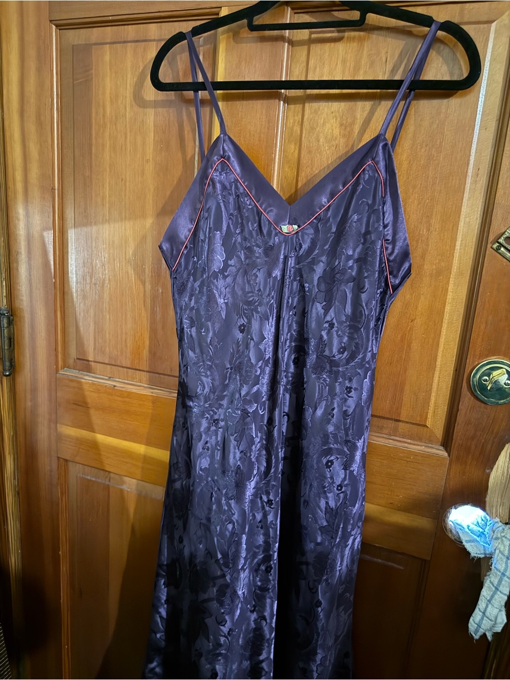 Purple Satin Floral Slip with Contrast Trim